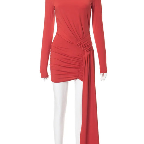 Load image into Gallery viewer, Elegant Long Sleeved Lace Up Backless Dress For Women 2024 New Straight Neck Bodycon Ribbon Slim Fitting Evening Dress
