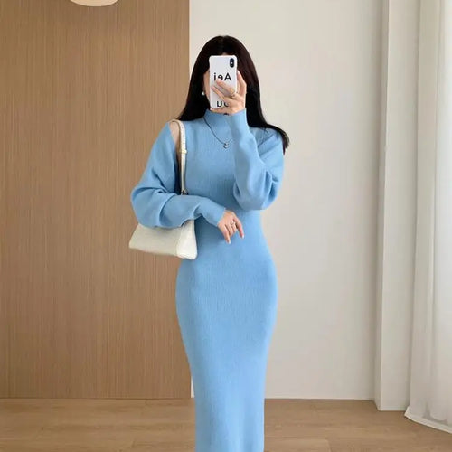Load image into Gallery viewer, Elegant Solid Ribbed Knitted Dress Women Slim Long Sleeve Cardigan Top And Vest Dresses Autumn Winter Lady Streetwear Robe
