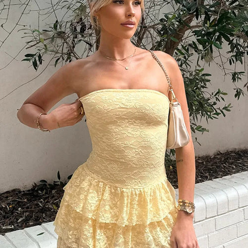 Load image into Gallery viewer, Off-shoulder Strapless Sexy Mini Dress For Women Elegant Lace Sleeveless Backless High Waist Pleated Cake Dress
