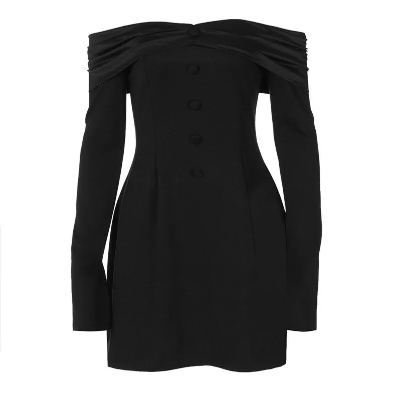 Off-shoulder Long Flare Sleeve Sexy Mini Blazer Dress For Women Autumn Winter New Strapless Backless Elegant Dress