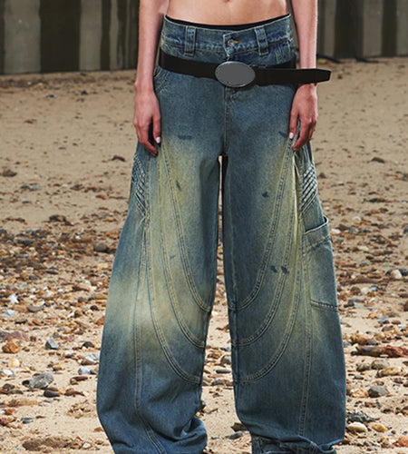 Denim Vintage Jeans For Women High Waist Patchwork Button Casual Temperament Wide Leg Jean Female Fashion Clothing