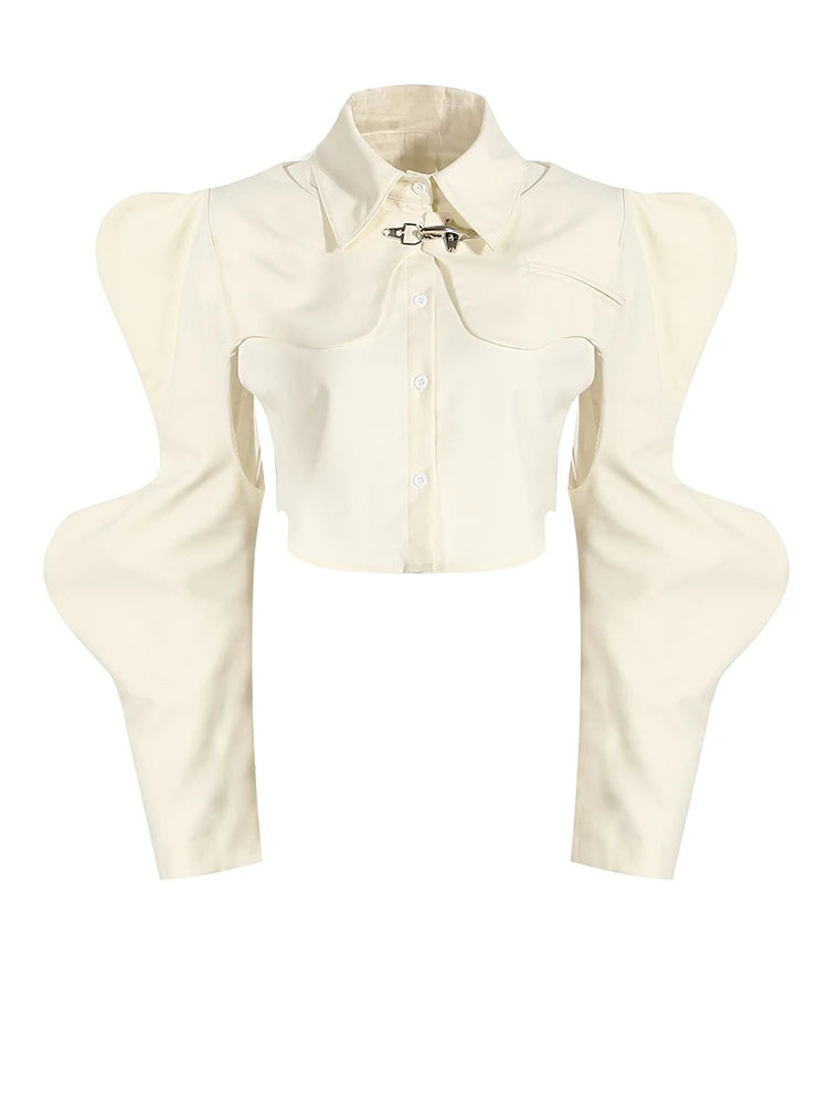 Women Black Shaped Irregular Short Blouse New Lapel Long Sleeve Loose Fit Shirt Fashion Tide Spring Autumn 2025 1DE7398