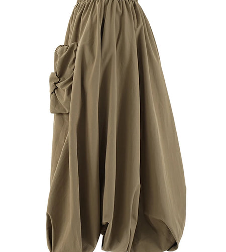 High Elastic Waist Khaki Pocket Shaped A-line Casual Half-body Skirt Women Fashion Tide New Spring Autumn 2025 CPG2082