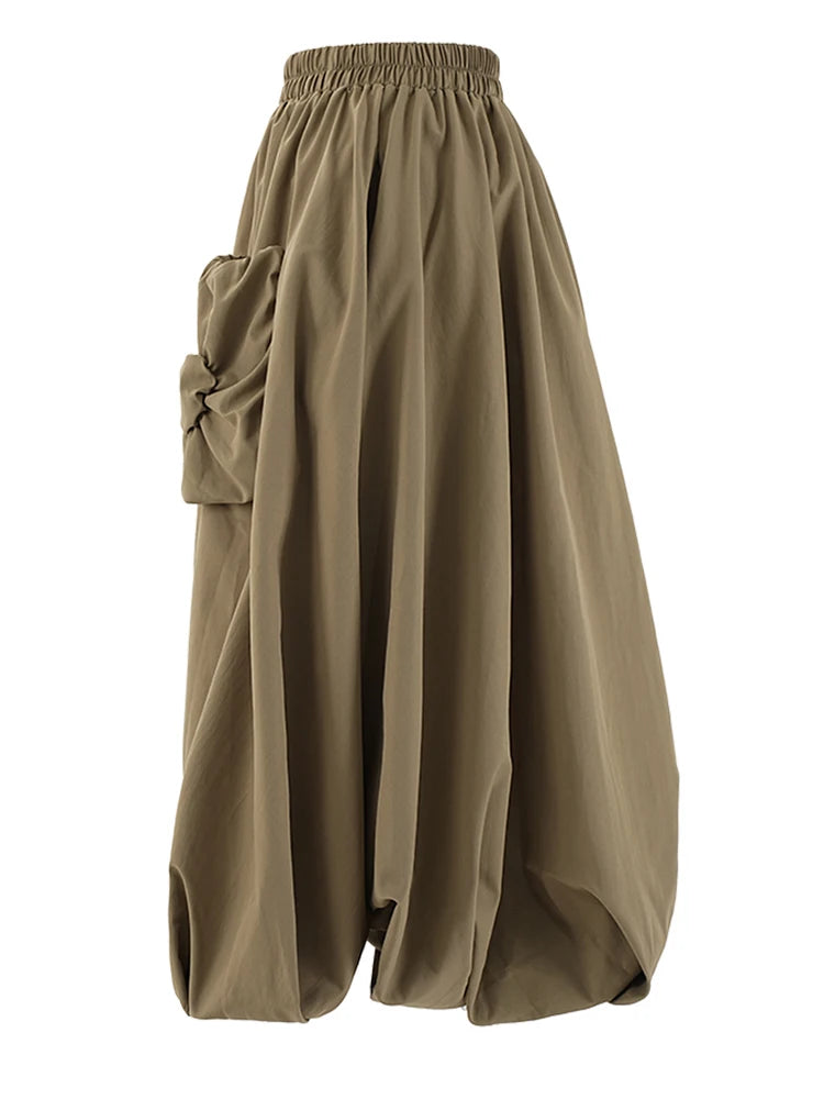 High Elastic Waist Khaki Pocket Shaped A-line Casual Half-body Skirt Women Fashion Tide New Spring Autumn 2025 CPG2082