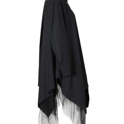 Load image into Gallery viewer, Women Black Irregular Hem Big Size Shirt Dress New Lapel Long Sleeve Loose Fit Fashion Tide Spring Autumn 2025 1DE2485
