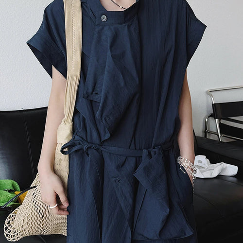 Load image into Gallery viewer, Women  Beige Ruffles Big Size Elelgant Long Dress New Stand Collar Short Sleeve Fashion Tide Spring Summer 2025 1DJ1406
