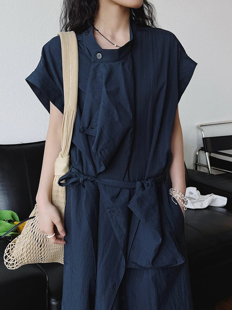 Women  Beige Ruffles Big Size Elelgant Long Dress New Stand Collar Short Sleeve Fashion Tide Spring Summer 2025 1DJ1406