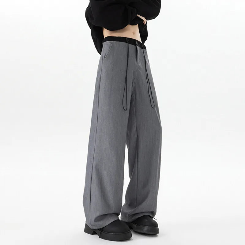 Men's New American Handsome Suit Pants Lace-up Contrasting Color Trendy Full Length Male Trousers Spring 2025 9W1397