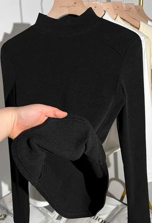 2024 Women Pullover Half Turtleneck Sweater Autumn Winter Long Sleeve Slim Korean Simple Basic Solid Elegant Tops Vintage Trend