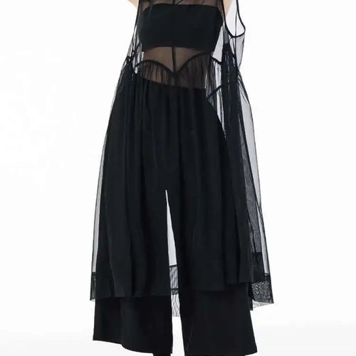 Load image into Gallery viewer, Women Black Big Hem Mesh Big Size Elegant Perspective Dress New Round Neck Sleeveless Fashion Spring Summer 2025 1DH6298
