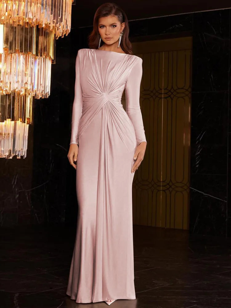 Elegant Long Sleeve Bodycon Party Club Evening Dress For Women 2025 New Fashion Temperament Slim Tight Elastic Vestidos