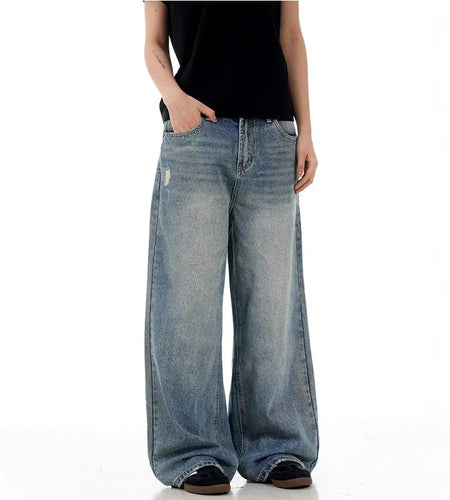 Men Jeans New American Style High Street Stylish Loose Cat Whisker Wide Leg Male Denim Pants Casual Handsome Trendy 9W1718