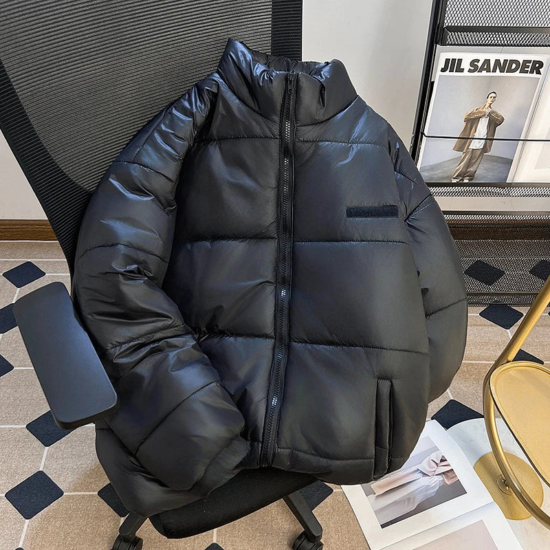 American Style Men's Thick Cotton Jackets Standing Collar Casual Solid Color Winter Versatile Male Padded Coats 9C9275