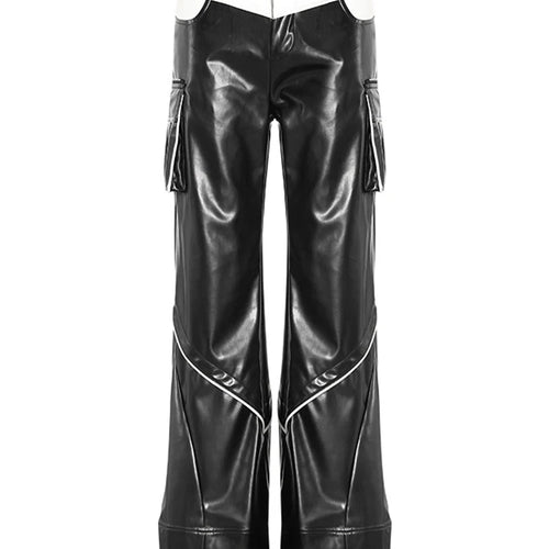 Load image into Gallery viewer, High Waist Black White Pu Leather Color-block Casual Pants New Trousers Women Fashion Tide Spring Autumn 2025 7AB4744
