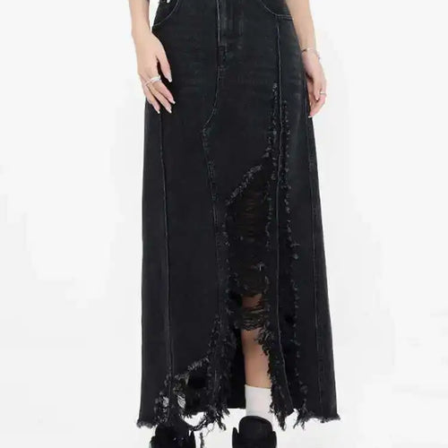 Load image into Gallery viewer, High Waist Blue Denim Holes Irregular Burr Long Casual Half-body Skirt Women Fashion Tide New Spring Autumn 2025 1DF6983
