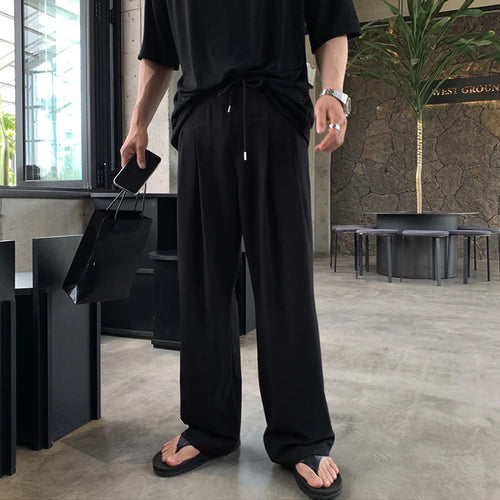 Load image into Gallery viewer, Men's Korean Style Casual Pants Loose Drawstring Design Straight Wide Leg Elastic Waist Male Clothing New Summer 9W1851
