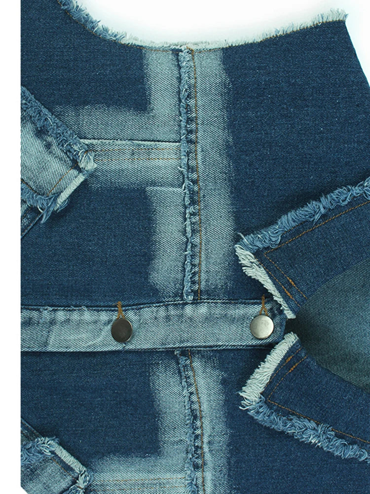 Women Black Denim Burr Mesh Spliced Big Size Vest Dress New Lapel Sleeveless Fashion Tide Spring Autumn 2025   1DJ1352