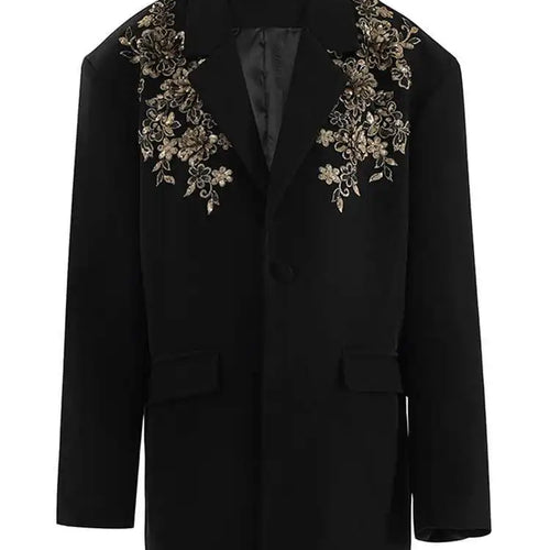 Load image into Gallery viewer, Women Black Sequins Flower Big Size Elegant Blazer New Lapel Long Sleeve Jacket Fashion Tide Spring Autumn 2025 CPG2430

