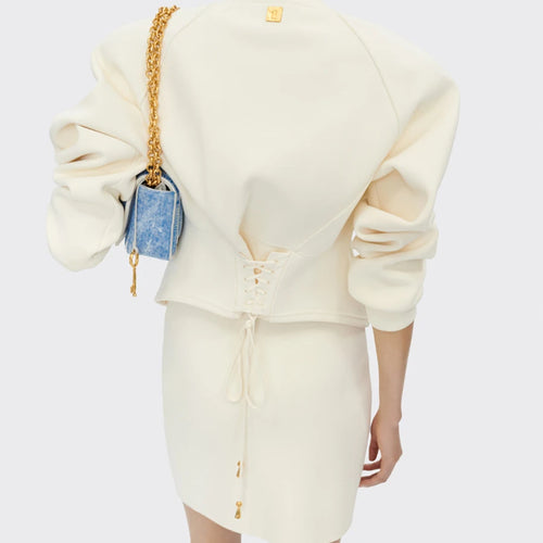 Load image into Gallery viewer, Solid Spliced Breasted Elegant Two Piece Sets for Women Round Neck Long Sleeves Top High Waist Skirt Set Female New
