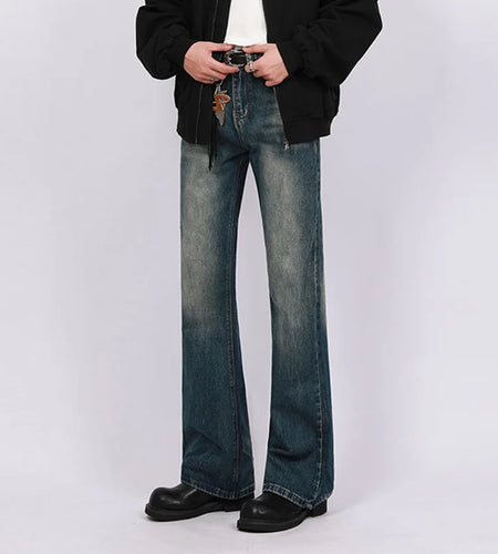 Men's Micro Flared Jeans Autumn New Cleanfit American Style Loose Fit Versatile Straight Wide Leg Denim Pants 9W1285