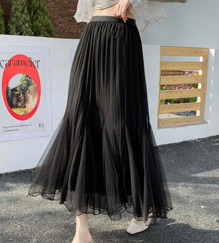 Spring Summer Korean Fashion New Black Slim Vacation Long Skirt Women Beige High Waist Elegant Pleated Fishtail Skirt Simplicity