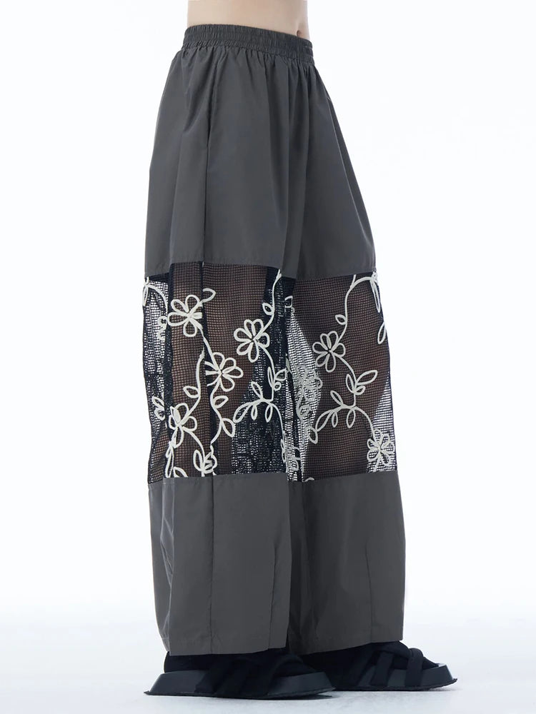 High Elastic Waist Black Grid Hollow Out Thin Wide Leg Pants New Trousers Women Fashion Tide Spring Autumn 2025 1DJ1246