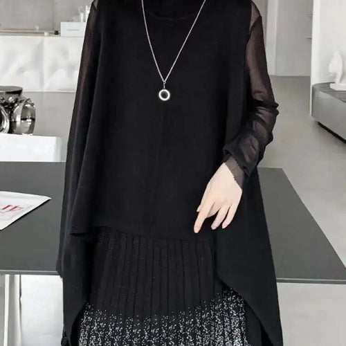 Load image into Gallery viewer, Black Irregular Big Size Knitting Sweater Turtleneck Sleeveless Women Pullovers New Fashion Spring Autumn 2025 1DH6998
