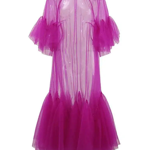 Load image into Gallery viewer, Women Black Ruffles Long Big Size Dress New Round Neck Three-quarter Sleeve Loose Fit Fashion Spring Summer 2025 JR77101
