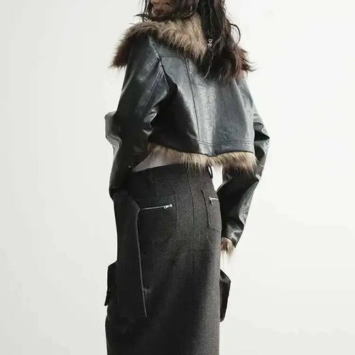 Load image into Gallery viewer, High Waist 30% Wool Gray Pocket Slit Elegant Woolen Half-body Skirt Women Fashion Tide New Autumn Winter 2025 1DH4038
