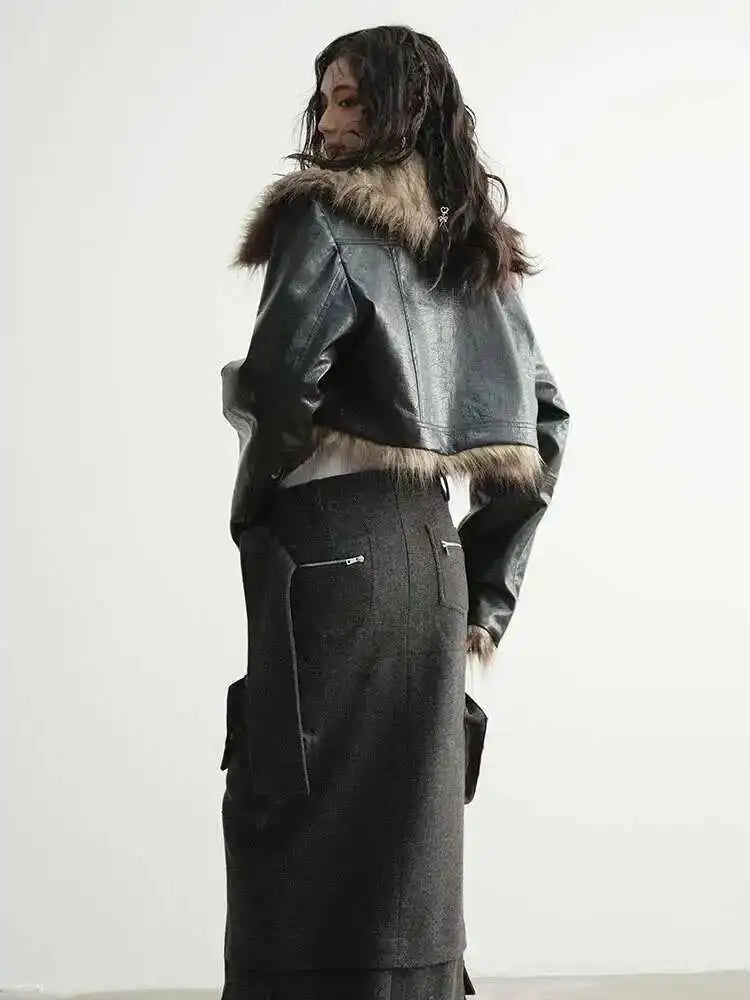 High Waist 30% Wool Gray Pocket Slit Elegant Woolen Half-body Skirt Women Fashion Tide New Autumn Winter 2025 1DH4038