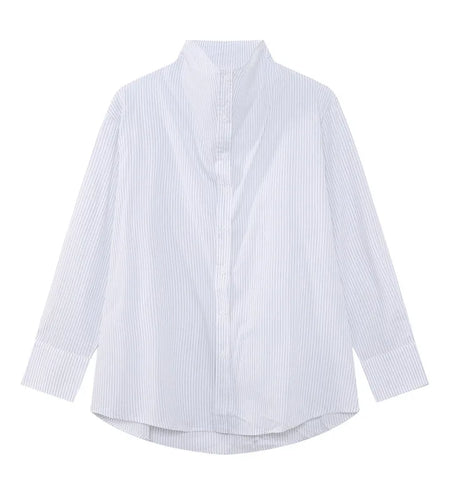 Striped Design Men's Shirts Stand Collar Single Breasted Casual Tops Korean Style Long Sleeve Loose Male Shirt New 9W1261