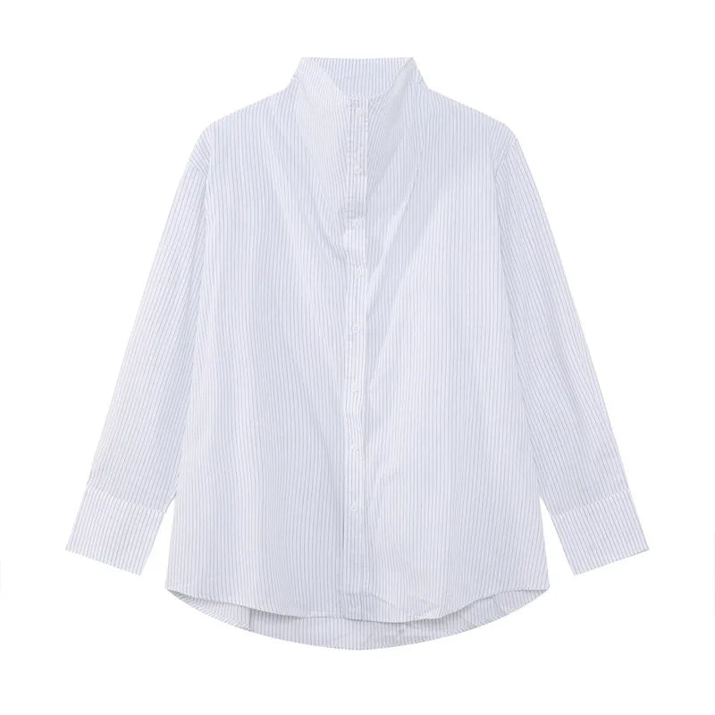 Striped Design Men's Shirts Stand Collar Single Breasted Casual Tops Korean Style Long Sleeve Loose Male Shirt New 9W1261