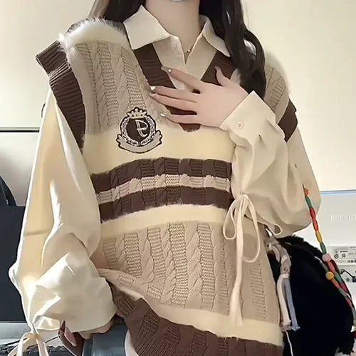 Load image into Gallery viewer, Autumn Grunge Loose Knitted Women's Tanks Casual All Match Sleeveless Pullovers Y2k Aesthetic Harajuku Streetwear Sweater Vest
