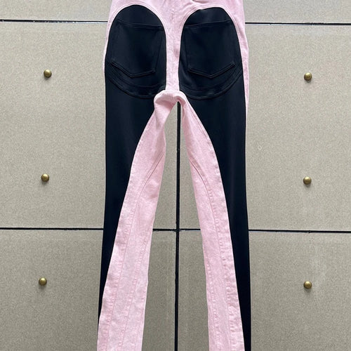 Load image into Gallery viewer, Hit Color Jeans For Women High Waist Patchwork Button Casual Slim Bodycon Wide Leg Pants Female Fashion Clothing
