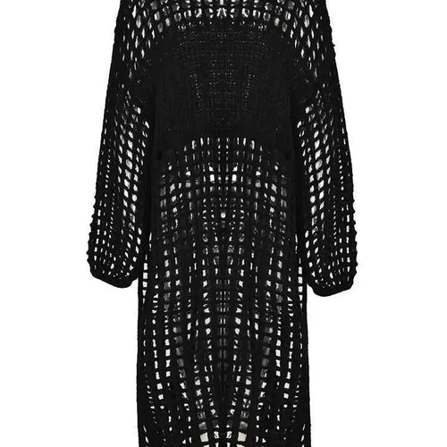 Load image into Gallery viewer, Women Black Knittng Hollow Out Big Size Long Dress New Round Neck Long Sleeve Fashion Tide Spring Autumn 2025 5WA10401
