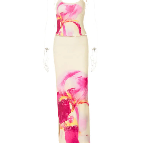 Load image into Gallery viewer, Print Two Piece Sets Women Halter Cropped Top And Maxi Skirt Ladies Fashion Summer New High Waist Skinny Skirt Set
