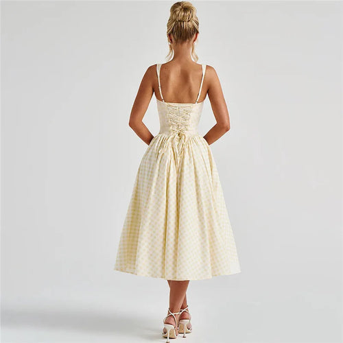 Load image into Gallery viewer, Plaid Printed Maxi Dress For Women Gown Summer New Spaghetti Strap High Waist A-line Backless Club Long Dress Vestido
