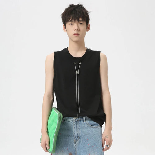 Load image into Gallery viewer, Niche Style Male Tank Tops Metal Chains Casual Round Neck Sleeveless Loose Men&#39;s Tops New Fashion Summer 9C6266
