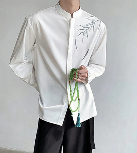 Men's Shirts Long Sleeve New Summer Embroidered Design Chinese Style Stand Collar Shirts Single Breasted Menwear 9W1700