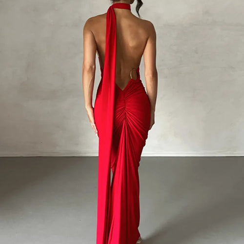 Load image into Gallery viewer, Sexy Backless Hanging Neck Bodycon Evening Dress For Women Strapless Max Female Dress Charming Club Party Prom Dress
