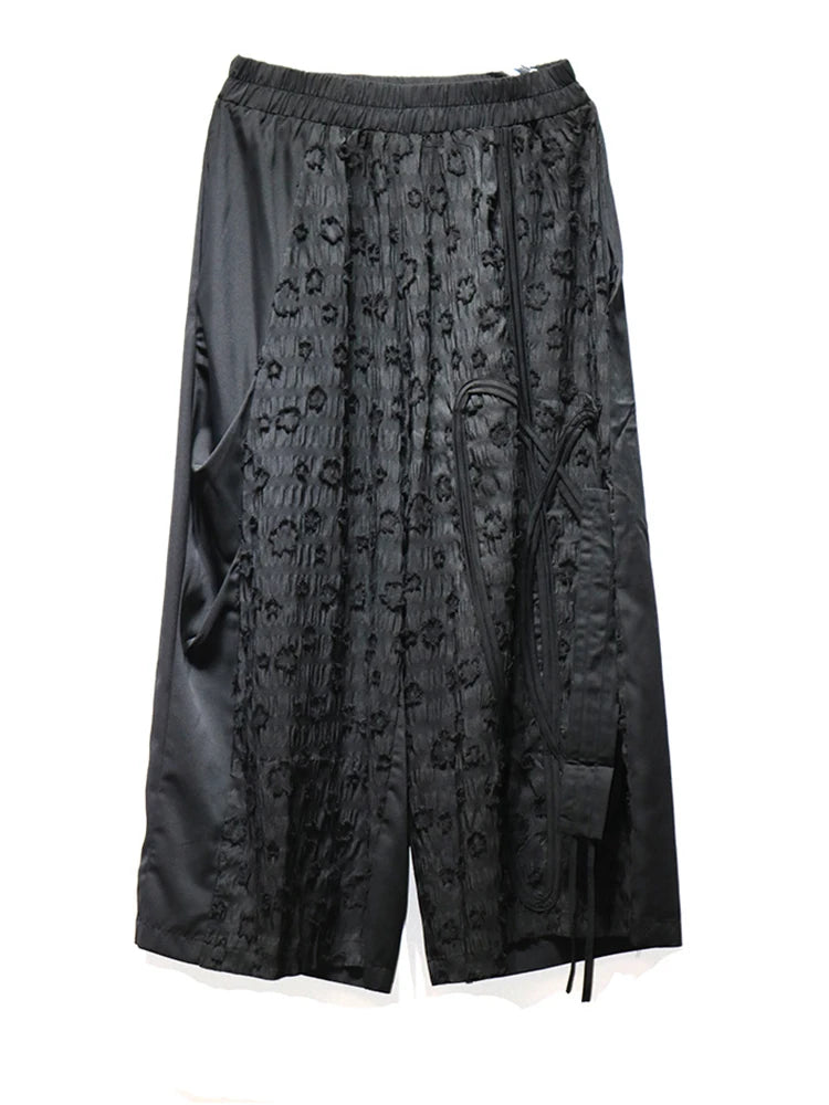 High Elastic Waist Black Jacquard Ribbon Long Wide Leg Pants New Trousers Women Fashion Tide Spring Autumn 2025 1DJ0569