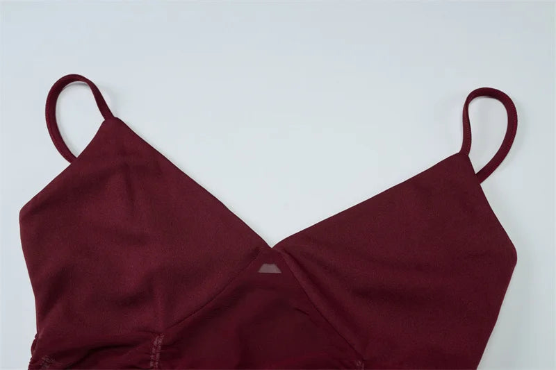 Mesh Hollow Out Backless Sexy Mini Dress Women Fashion Spaghetti Strap Sleeveless See Through Skinny Beach Party Dress