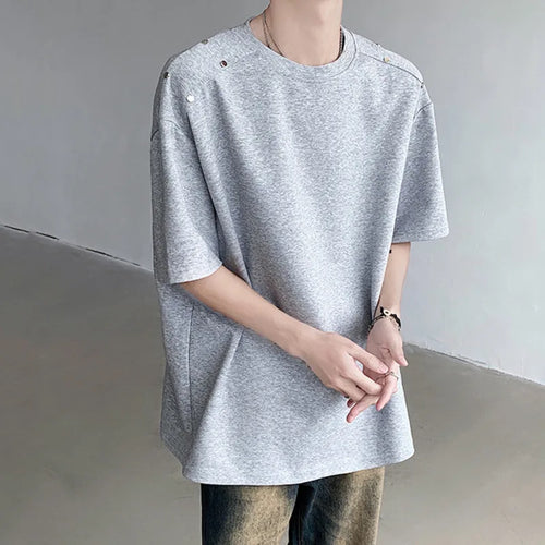 Load image into Gallery viewer, Minimalist Loose Men&#39;s T-shirt Casual Round Neck Short Sleeve Rivet Design Solid Color Stylish Male Tops Summer 9C6075
