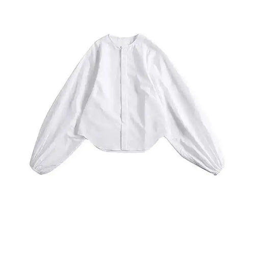 Load image into Gallery viewer, Women White Elegant Blouse New Stand Collar Long Lantern Sleeve Loose Fit Shirt Fashion Tide Spring Autumn 2025 JI516

