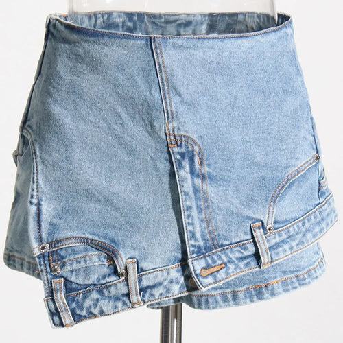 Load image into Gallery viewer, Irregular Solid Denim Shorts For Women High Waist Patchwork Pockets Short Pant Summer Female Fashion Clothing
