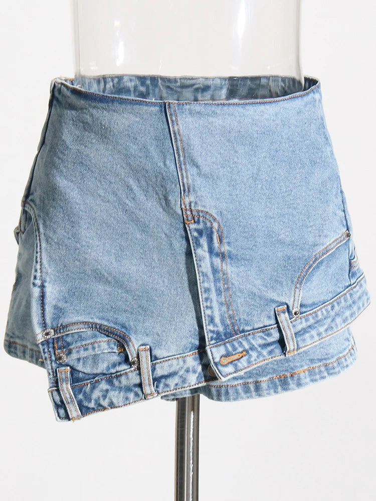 Irregular Solid Denim Shorts For Women High Waist Patchwork Pockets Short Pant Summer Female Fashion Clothing