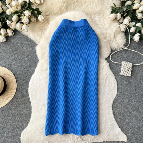 Load image into Gallery viewer, Solid Office Lady Slim Knit Pencil Skirts Women Elegant Elastic High Waist Female Casual Wave Bodycon Skirt Autumn New Fashion
