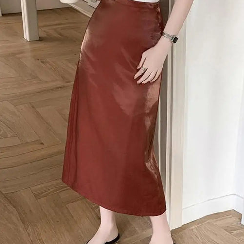 Load image into Gallery viewer, Spring Summer Korean Fashion Black Elegant Office Long Skirts For Women Red High Waisted Holiday Straight Half Skirt Simplicity
