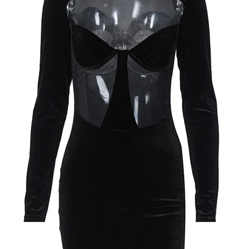 Load image into Gallery viewer, Sexy Hollow Out Elastic Tight Perspective Dress For Women 2025 Winter Long Sleeve New Vestido Bodycon Party Clubwear
