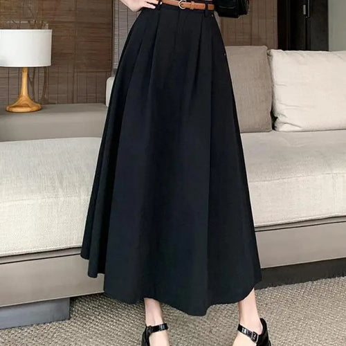 Load image into Gallery viewer, French Fashion Women's Black Beige Elegant Pleated Long Skirt Spring Summer Khaki High Waist Pocket Skirts Popular Versatile New
